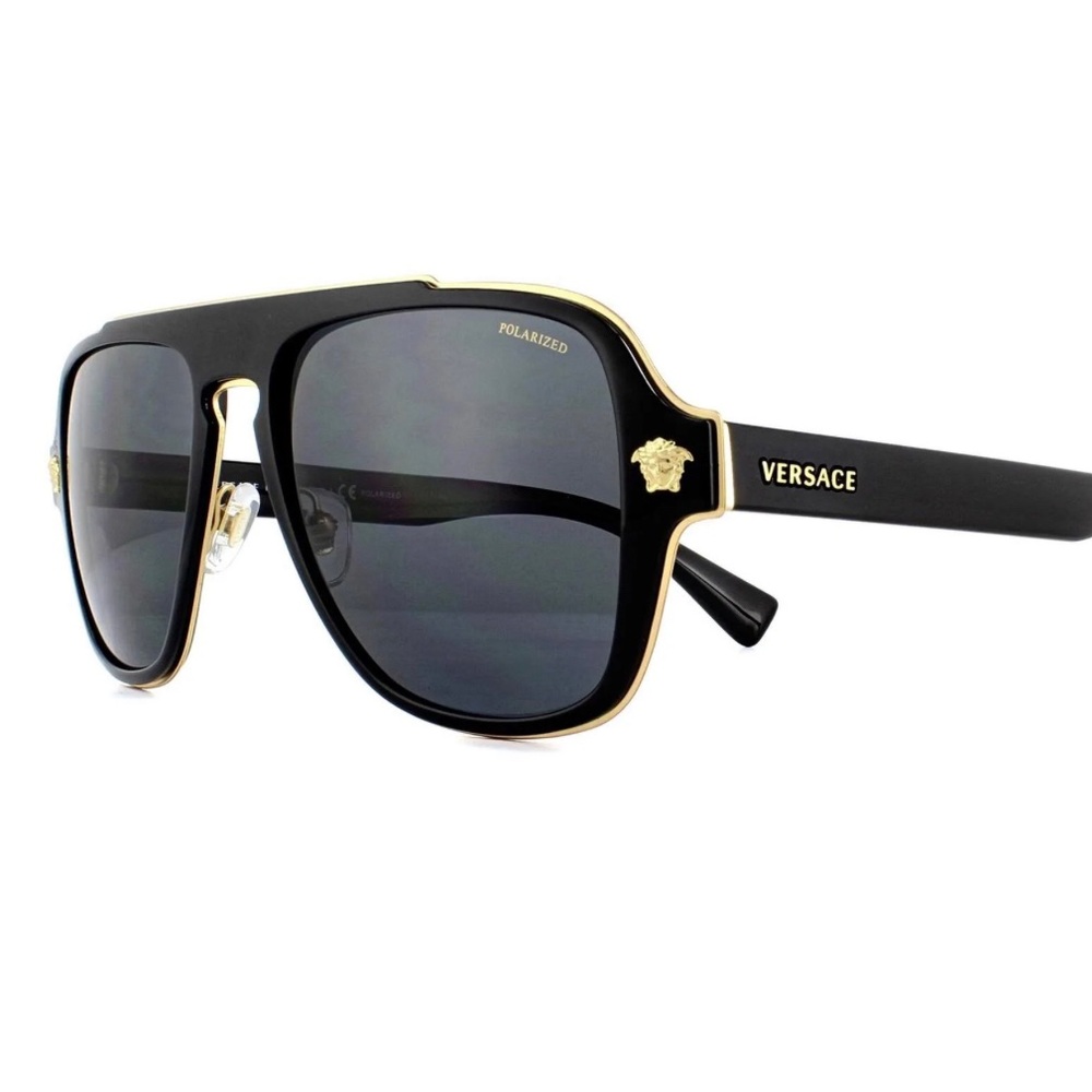 Versace Black & Gold Polarized Aviator Sunglasses VE2199